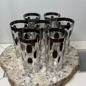 Vintage Dorothy Thorpe Style Silver Oval Dot Glasses Highball Tumblers Set of 7